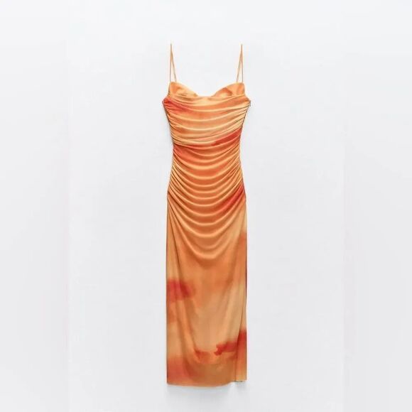 ZARA PRINTED DRAPED TULLE DRESS - Picture 15 of 15